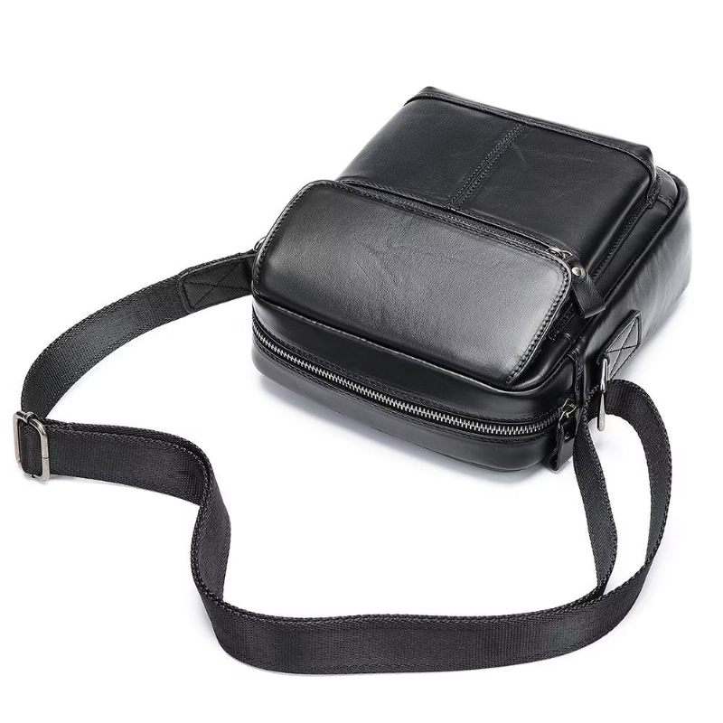 Bolsa Ombro Masculina Luxuosa Com Aba Couro Franjas Crossbody - Preto