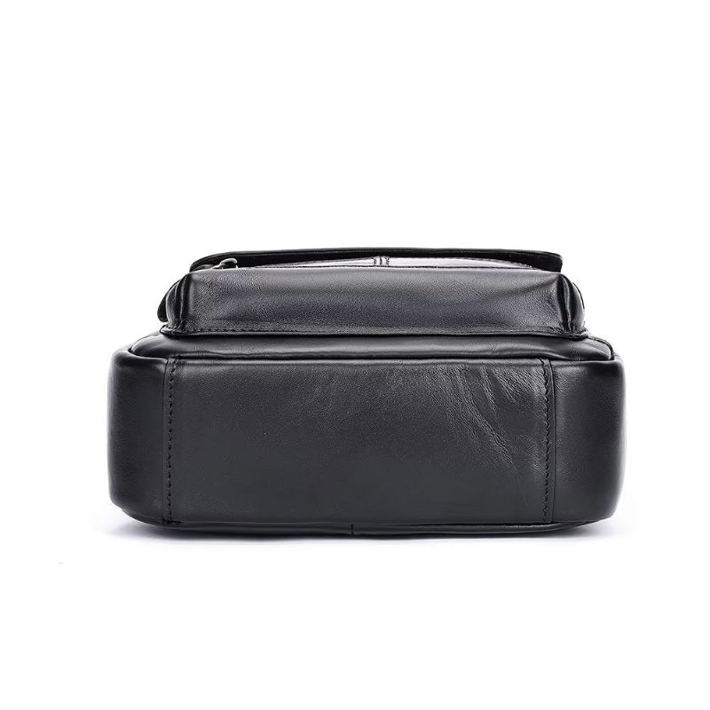 Bolsa Ombro Masculina Luxuosa Com Aba Couro Franjas Crossbody - Preto