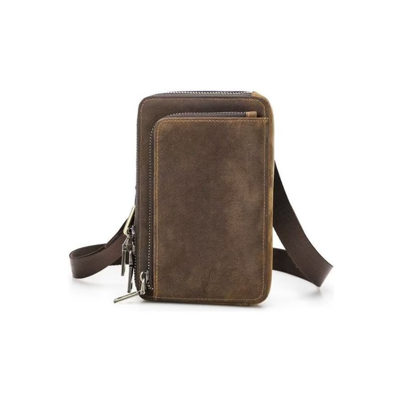 Bolsa Ombro Masculina Luxuosa Com Aba Couro Vintage Crossbody