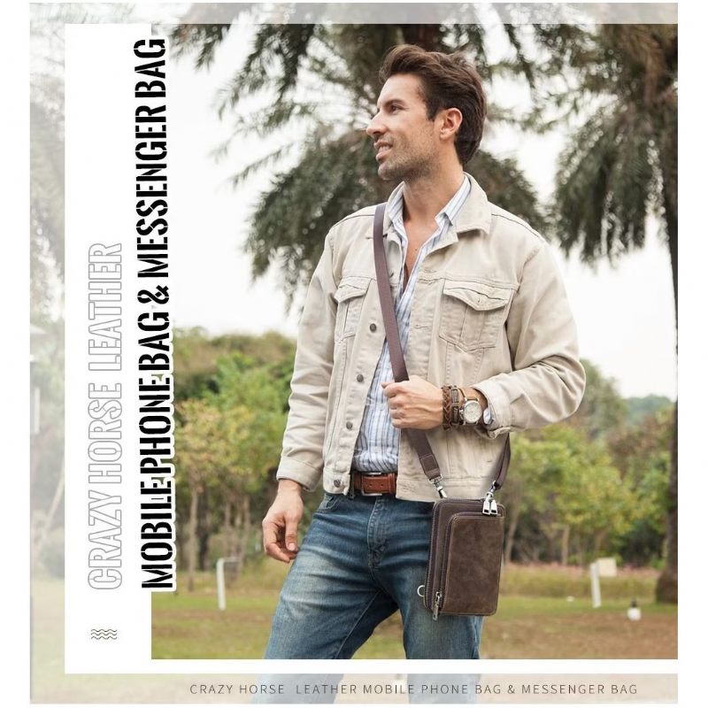 Bolsa Ombro Masculina Luxuosa Com Aba Couro Vintage Crossbody - Café