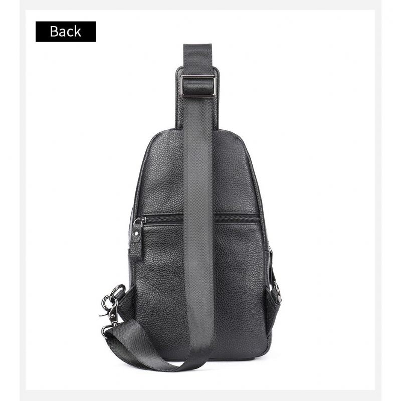 Bolsa Ombro Masculina Luxuosa Com Zíper Em Couro Crossbody - Preto