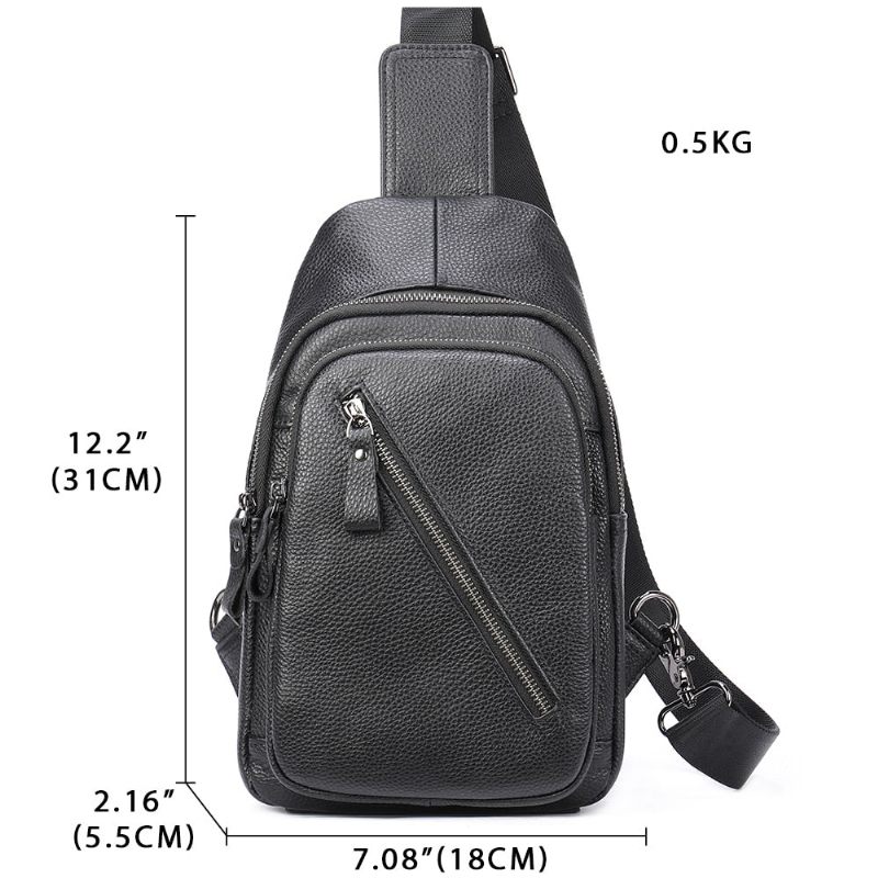 Bolsa Ombro Masculina Luxuosa Com Zíper Em Couro Crossbody - Preto