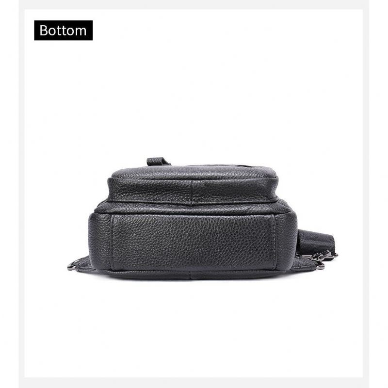 Bolsa Ombro Masculina Luxuosa Com Zíper Em Couro Crossbody - Preto