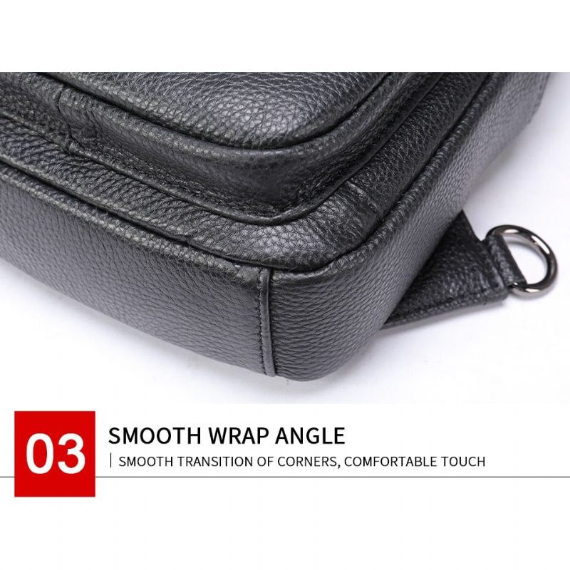 Bolsa Ombro Masculina Luxuosa Com Zíper Em Couro Crossbody - Preto