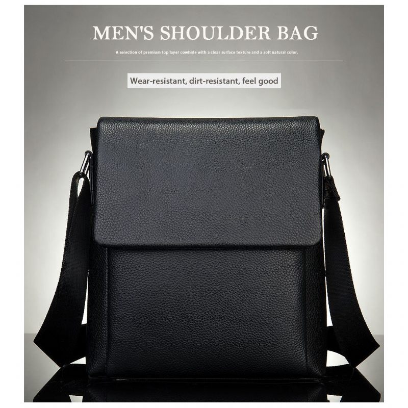 Bolsa Ombro Masculina Luxuosa Com Zíper Exótico Mensageiro Couro - Preto