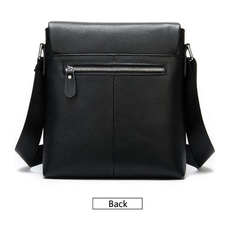 Bolsa Ombro Masculina Luxuosa Com Zíper Exótico Mensageiro Couro - Preto