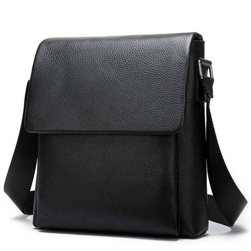 Bolsa Ombro Masculina Luxuosa Com Zíper Exótico Mensageiro Couro - Preto