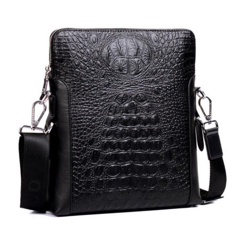 Bolsa Ombro Masculina Luxuosa Crocstyle Empresarial - Preto