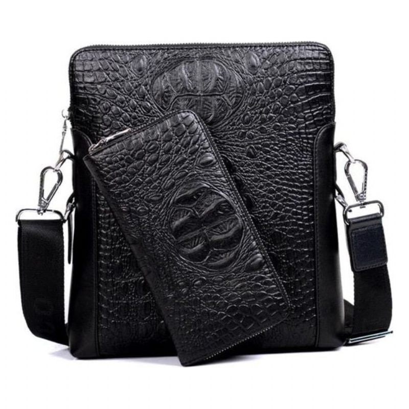 Bolsa Ombro Masculina Luxuosa Crocstyle Empresarial - Preto