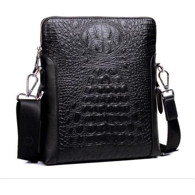 Bolsa Ombro Masculina Luxuosa Crocstyle Empresarial - Preto