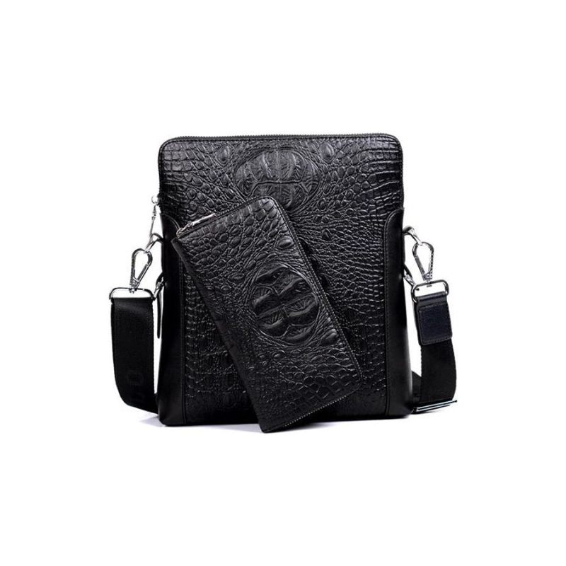 Bolsa Ombro Masculina Luxuosa Crocstyle Empresarial - Preto