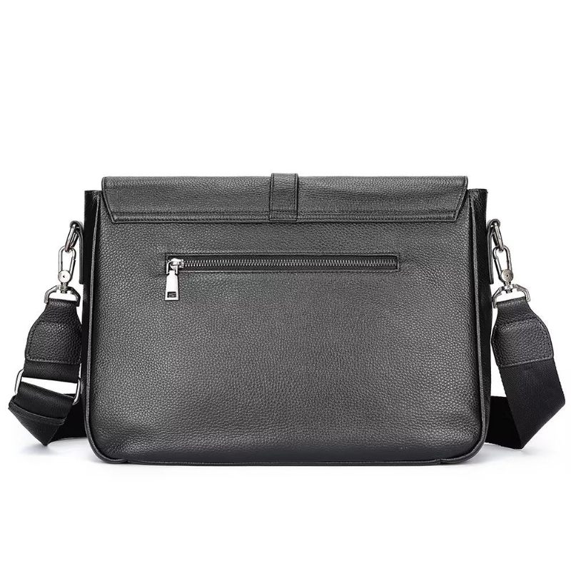 Bolsa Ombro Masculina Luxuosa Crossbody Com Aba Couro Genuíno - Preto