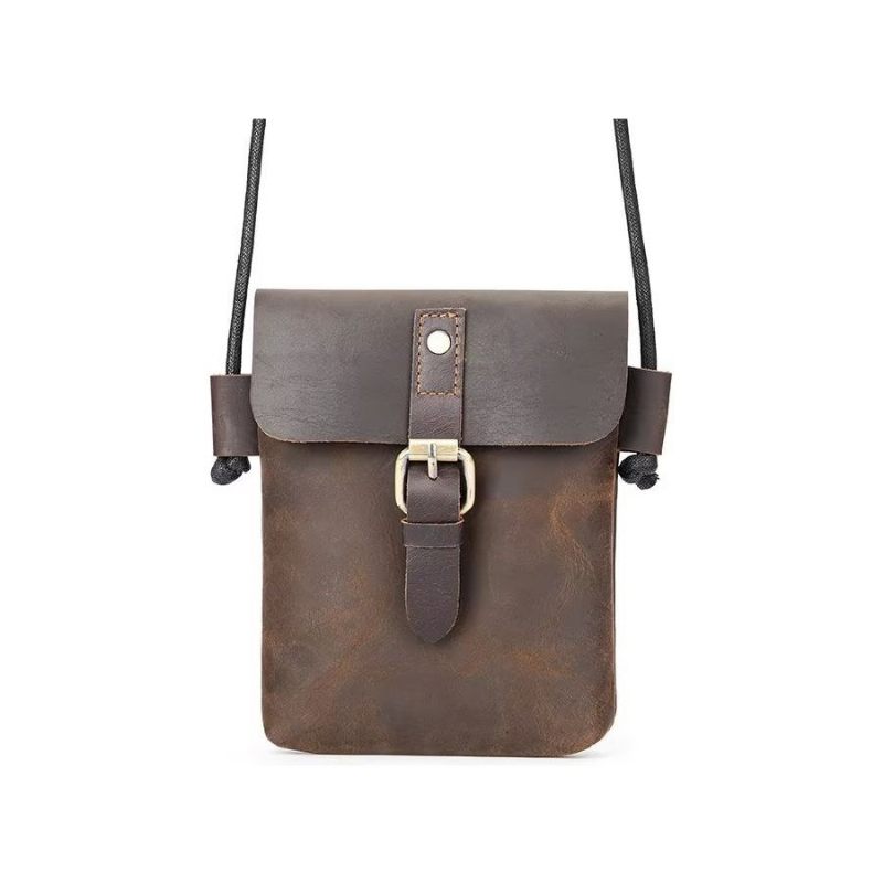 Bolsa Ombro Masculina Luxuosa Crossbody Couro Crazy Horse - Café