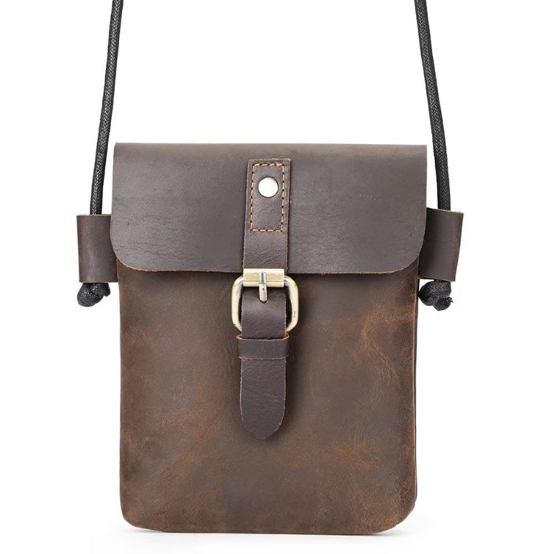 Bolsa Ombro Masculina Luxuosa Crossbody Couro Crazy Horse - Café