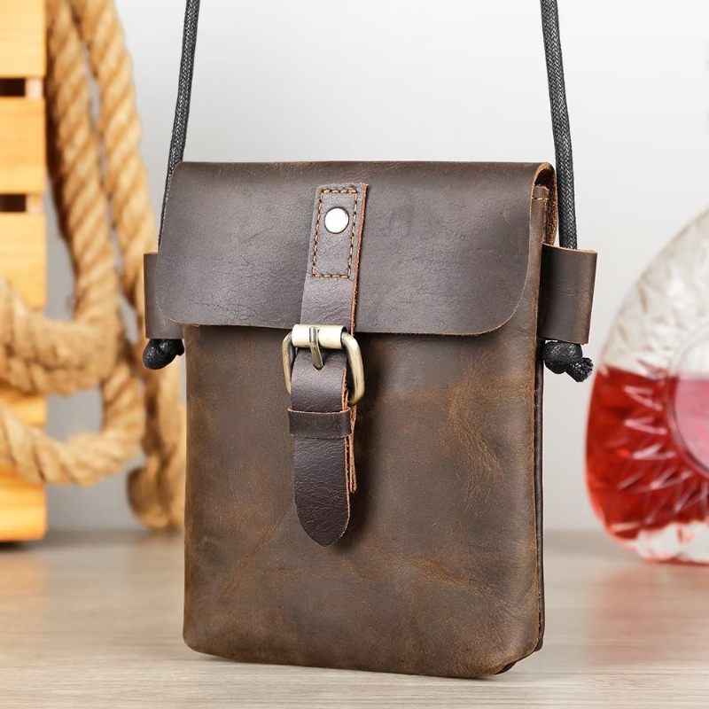 Bolsa Ombro Masculina Luxuosa Crossbody Couro Crazy Horse - Café