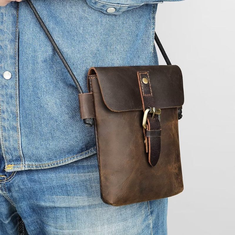 Bolsa Ombro Masculina Luxuosa Crossbody Couro Crazy Horse - Café