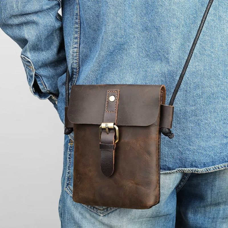 Bolsa Ombro Masculina Luxuosa Crossbody Couro Crazy Horse - Café