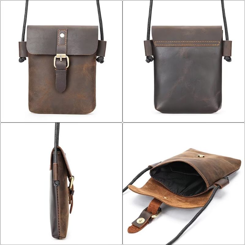 Bolsa Ombro Masculina Luxuosa Crossbody Couro Crazy Horse - Café