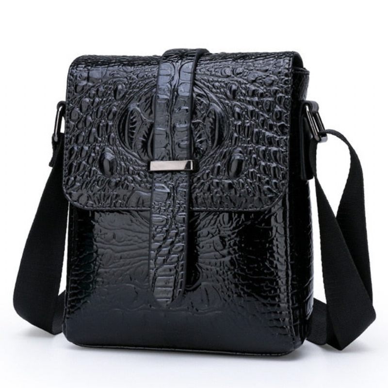 Bolsa Ombro Masculina Luxuosa Mensageiro Com Aba Jacaré - Preto