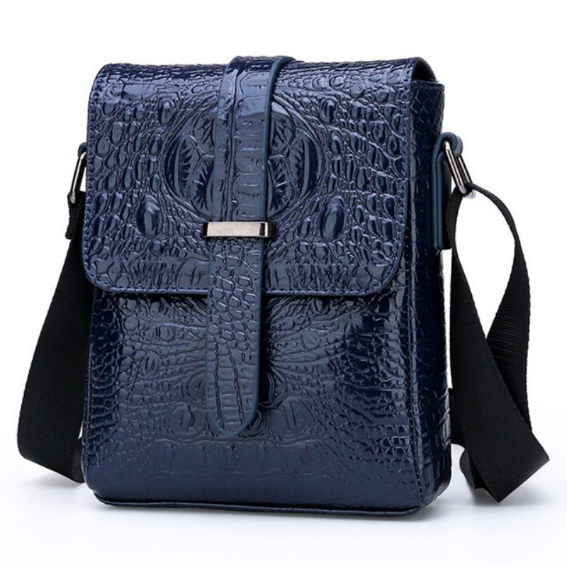 Bolsa Ombro Masculina Luxuosa Mensageiro Com Aba Jacaré - Azul