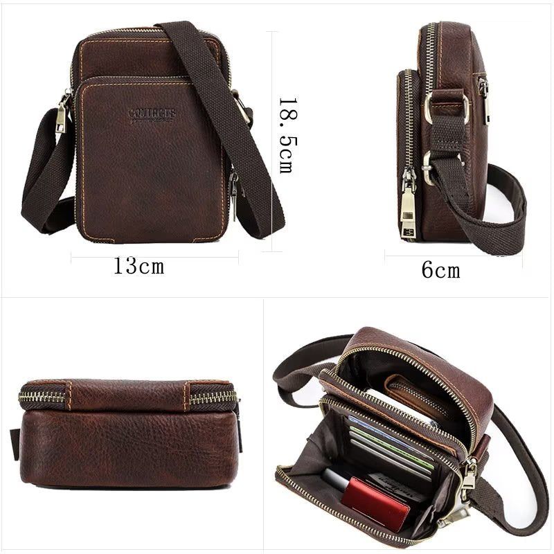 Bolsa Ombro Masculina Luxuosa Mensageiro Crossbody Coleção Crazy Horse - Café