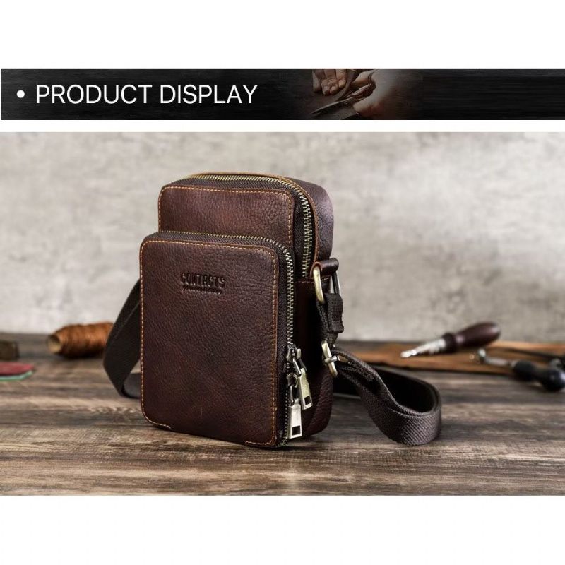 Bolsa Ombro Masculina Luxuosa Mensageiro Crossbody Coleção Crazy Horse - Café