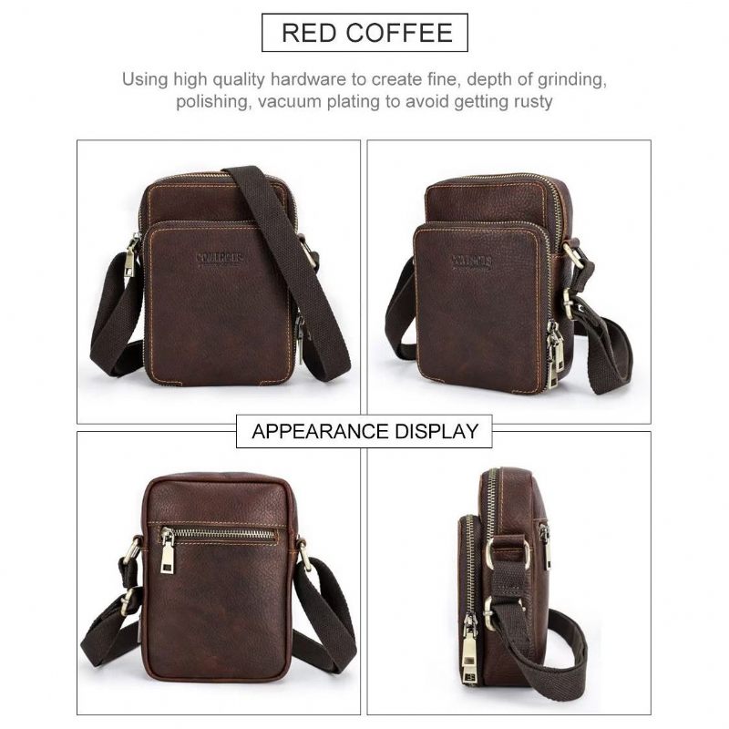 Bolsa Ombro Masculina Luxuosa Mensageiro Crossbody Coleção Crazy Horse - Café