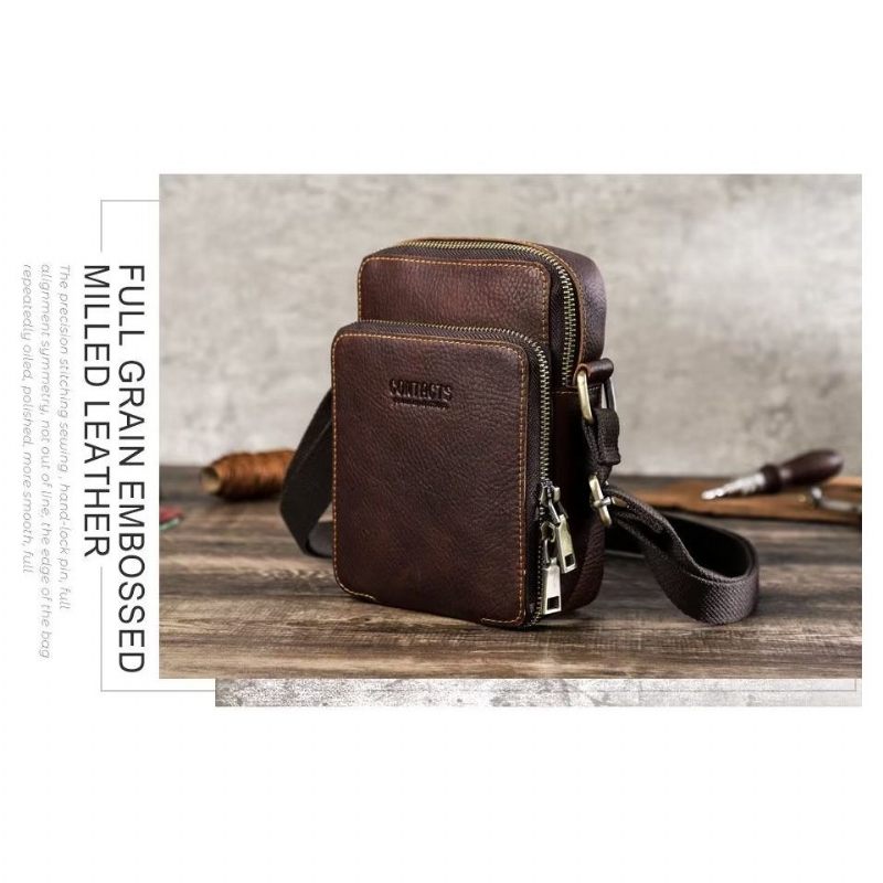 Bolsa Ombro Masculina Luxuosa Mensageiro Crossbody Coleção Crazy Horse - Café