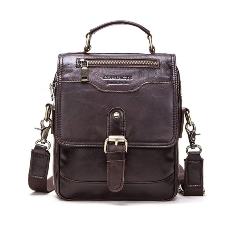 Bolsa Ombro Masculina Luxuosa Mensageiro Crossbody Coleção Robusta Cavalo Louco - Café