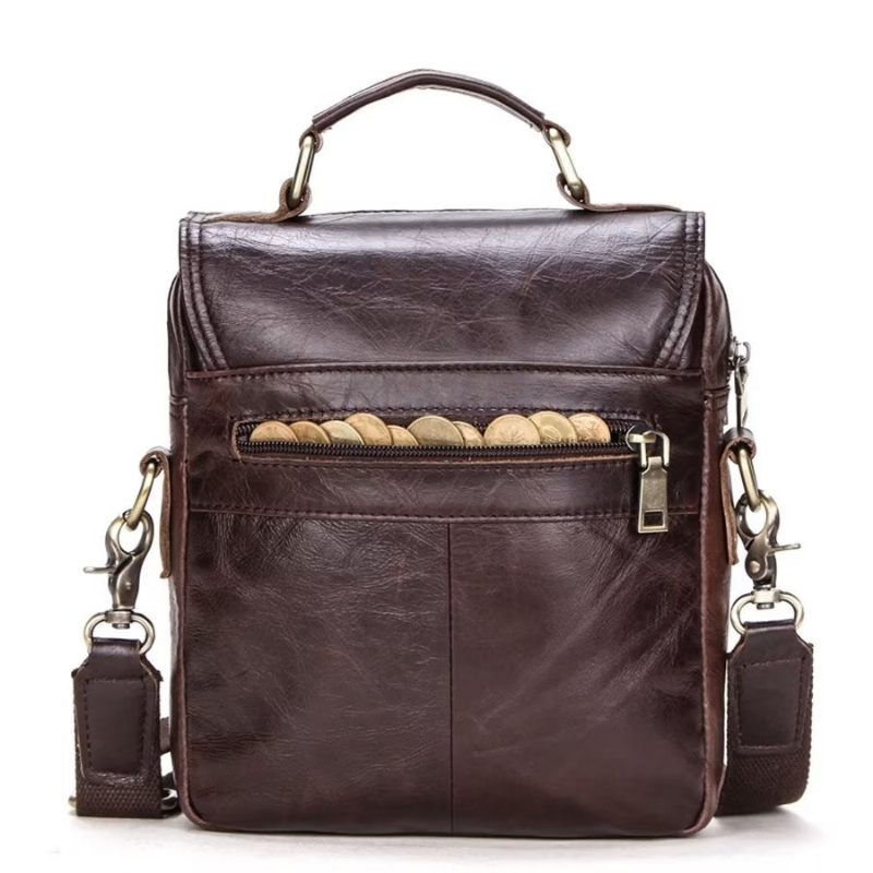 Bolsa Ombro Masculina Luxuosa Mensageiro Crossbody Coleção Robusta Cavalo Louco - Café