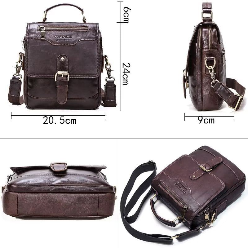 Bolsa Ombro Masculina Luxuosa Mensageiro Crossbody Coleção Robusta Cavalo Louco - Café