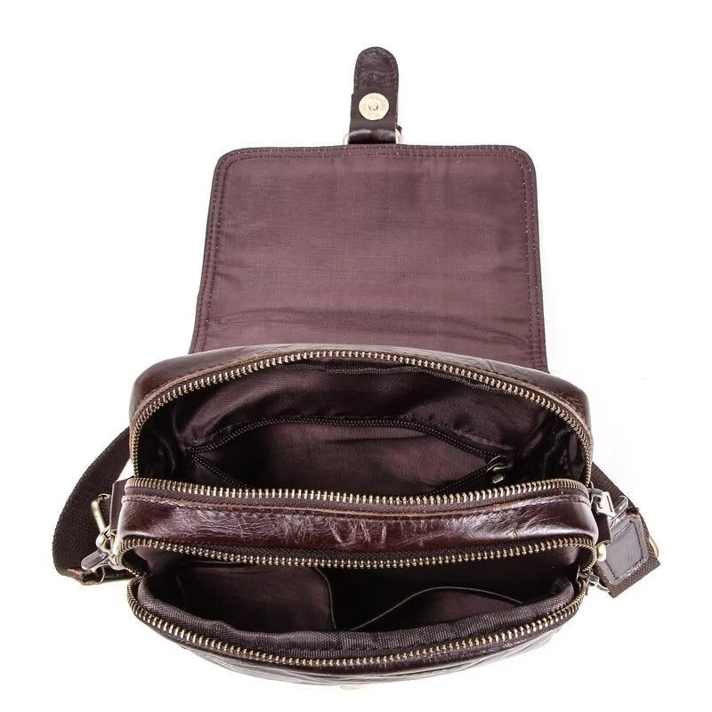 Bolsa Ombro Masculina Luxuosa Mensageiro Crossbody Coleção Robusta Cavalo Louco - Café