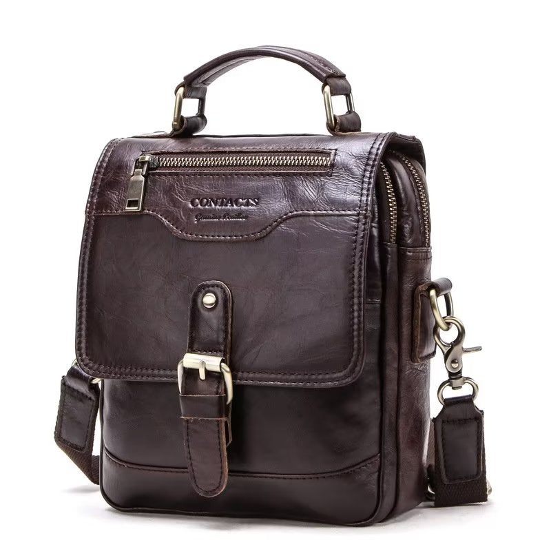 Bolsa Ombro Masculina Luxuosa Mensageiro Crossbody Coleção Robusta Cavalo Louco - Café