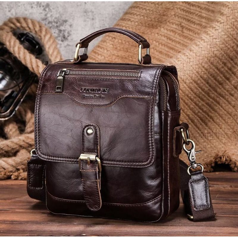 Bolsa Ombro Masculina Luxuosa Mensageiro Crossbody Coleção Robusta Cavalo Louco - Café