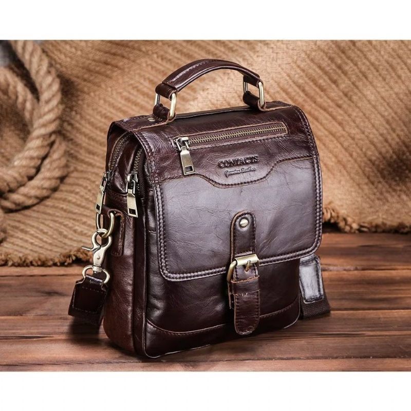 Bolsa Ombro Masculina Luxuosa Mensageiro Crossbody Coleção Robusta Cavalo Louco - Café