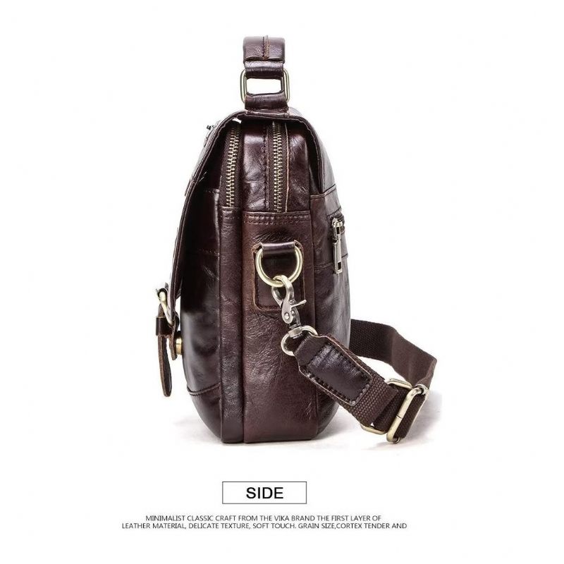 Bolsa Ombro Masculina Luxuosa Mensageiro Crossbody Coleção Robusta Cavalo Louco - Café