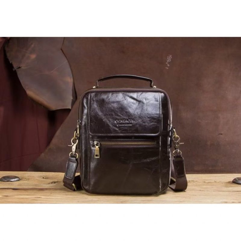 Bolsa Ombro Masculina Luxuosa Mensageiro Crossbody Coleção Robusta Cavalo Louco - Café