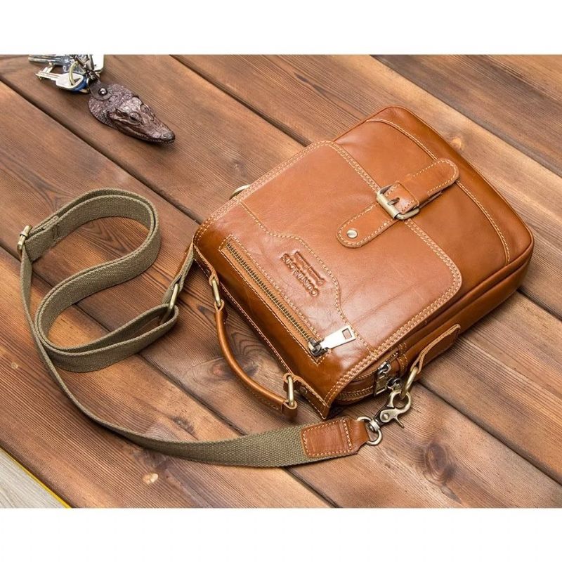 Bolsa Ombro Masculina Luxuosa Mensageiro Crossbody Coleção Robusta Cavalo Louco - Marrom