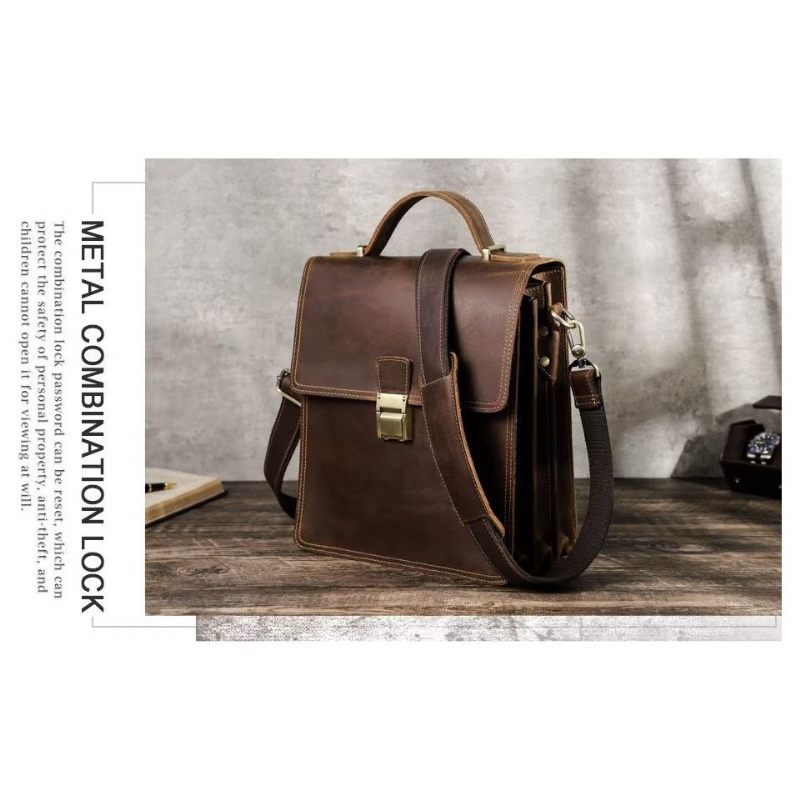 Bolsa Ombro Masculina Luxuosa Mensageiro Crossbody Coleção Vintage Crazy Horse - Café