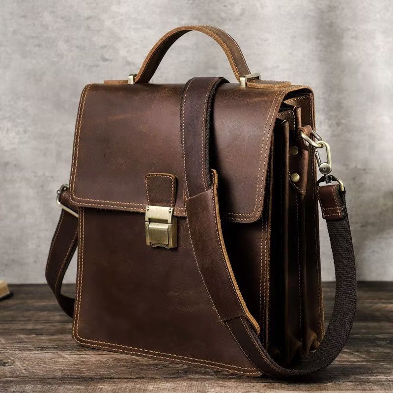 Bolsa Ombro Masculina Luxuosa Mensageiro Crossbody Coleção Vintage Crazy Horse - Café