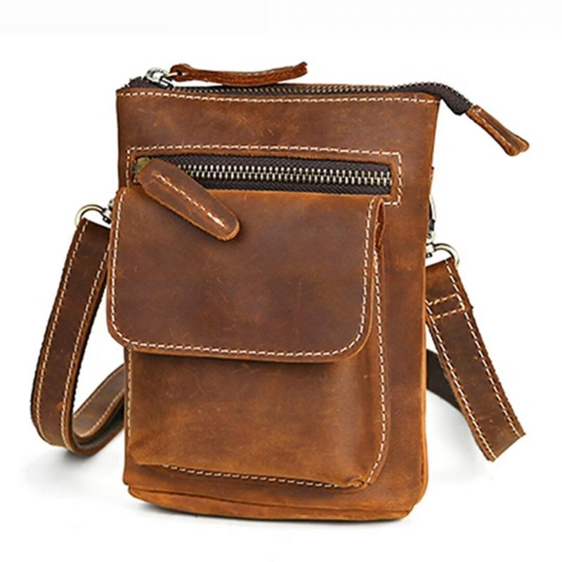 Bolsa Ombro Masculina Moderna Couro Maverick - Marrom