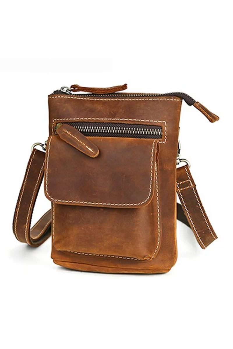 Bolsa Ombro Masculina Moderna Couro Maverick - Marrom