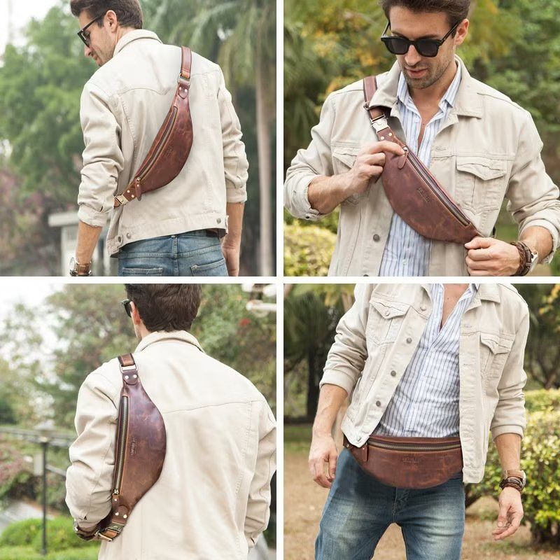 Bolsa Ombro Masculina Multifuncional Elegante Cintura Atlética - Café