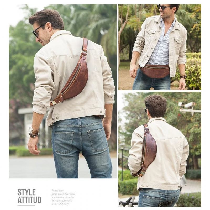 Bolsa Ombro Masculina Multifuncional Elegante Cintura Atlética - Café