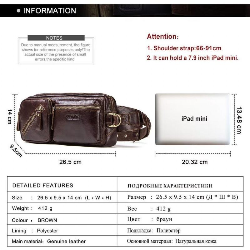 Bolsa Ombro Masculina Multifuncional Luxuosa Cintura Atlética - Café