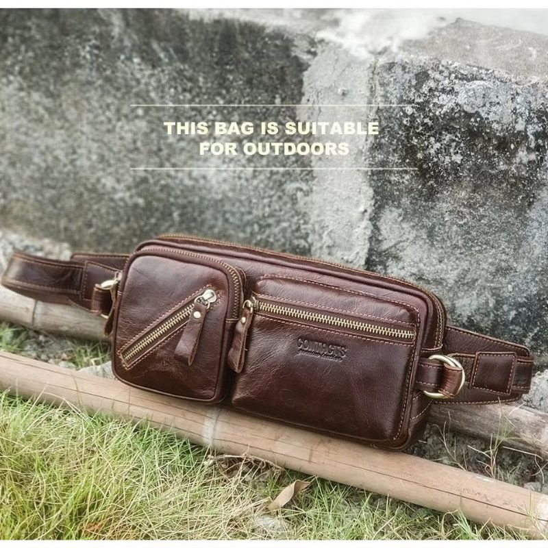 Bolsa Ombro Masculina Multifuncional Luxuosa Cintura Atlética - Café