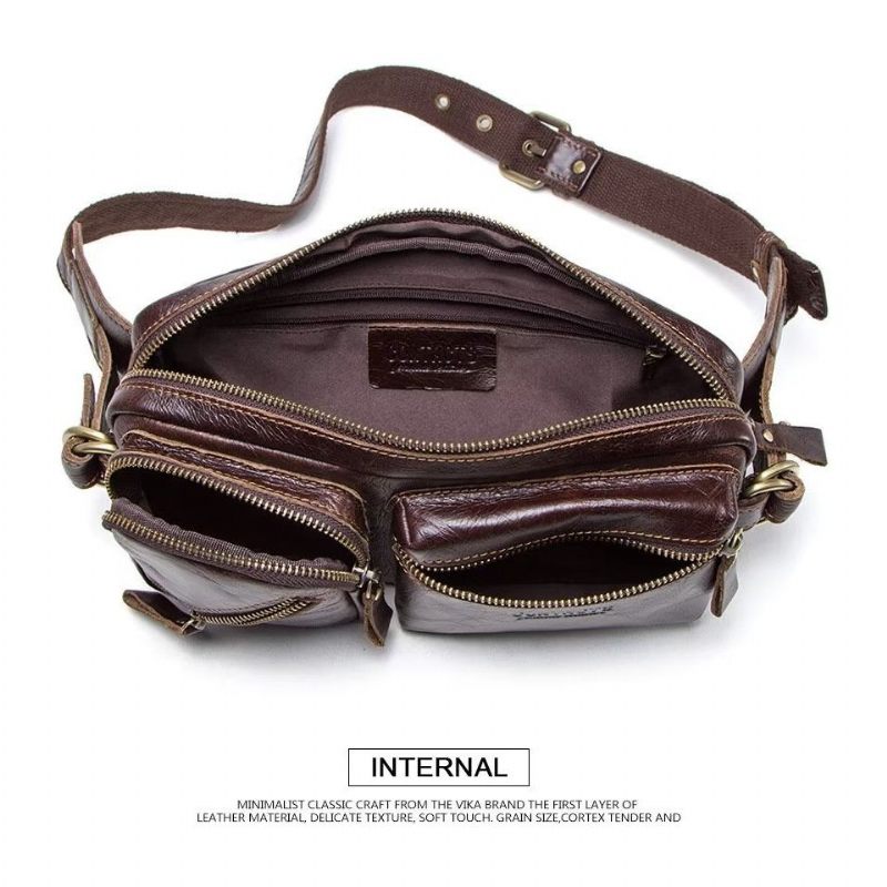 Bolsa Ombro Masculina Multifuncional Luxuosa Cintura Atlética - Café