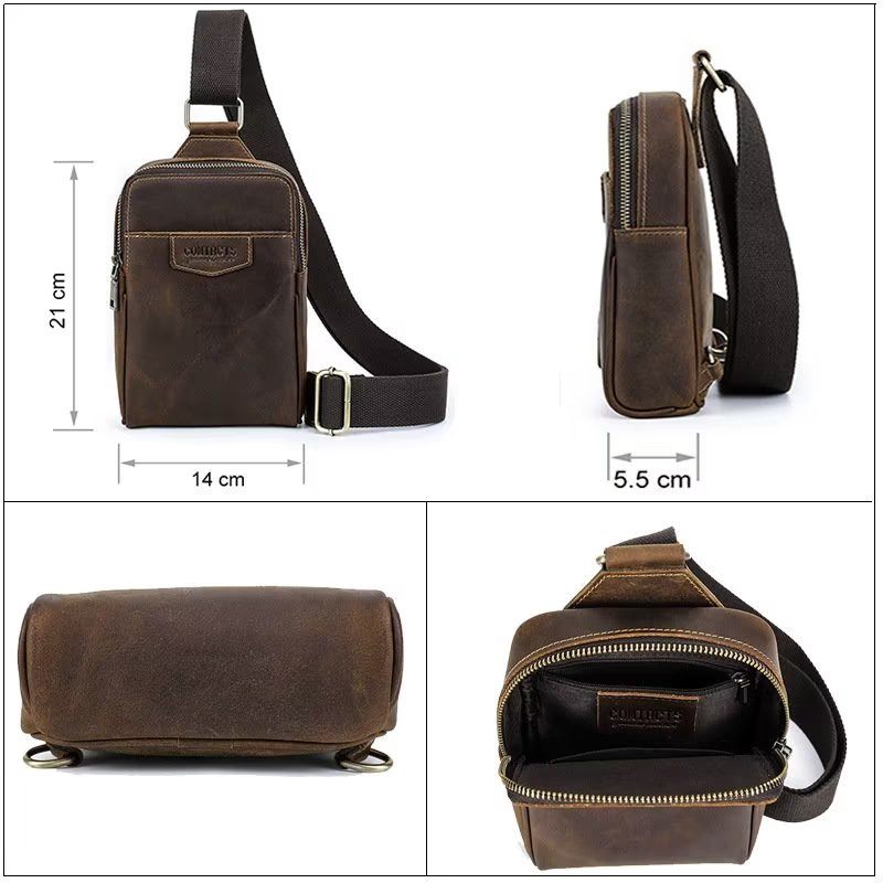 Bolsa Ombro Masculina Peito Couro Genuíno - Café