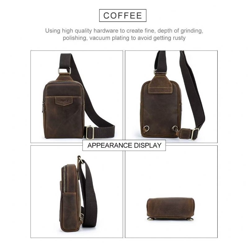 Bolsa Ombro Masculina Peito Couro Genuíno - Café