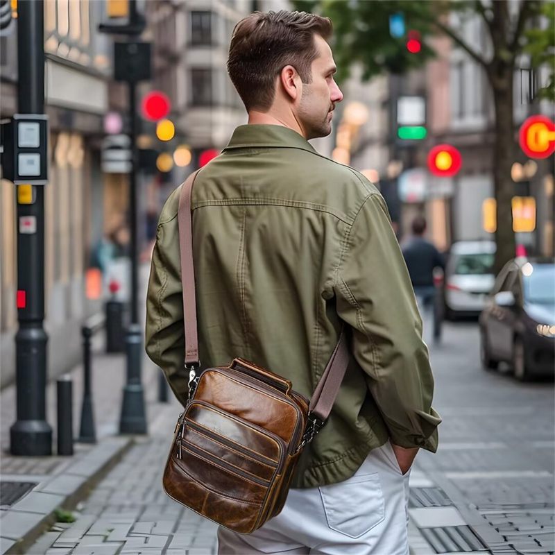 Bolsa Ombro Masculina Sofisticada Couro Para Estadia - Café